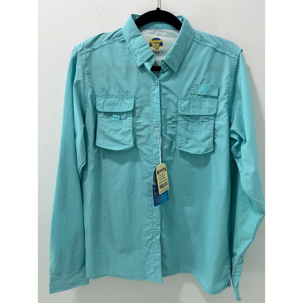 Banana Boat NWT Womens UPF 50+ Fishing Shirt Long Sleeve Mint Aqua BB210-MINT XL